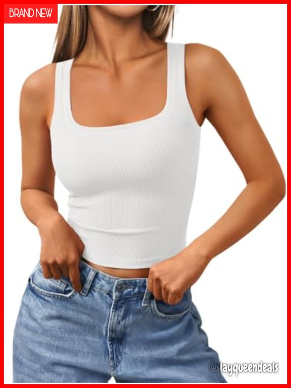 Ribbed Square Neck Cropped Tank Top Sleeveless Y2K Summer Basic